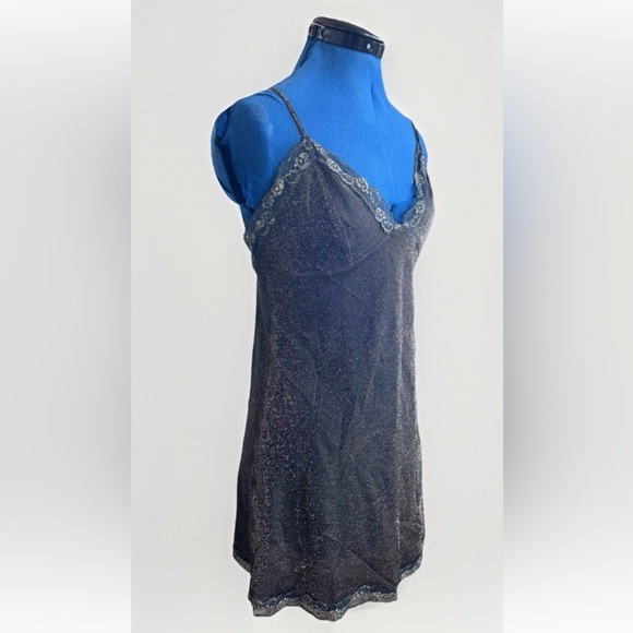 Vintage Victorias Secret Sparkly Glitter Black Gold Bratz Mini Slip Dress size M - Picture 2 of 7
